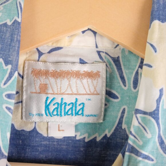 Kahala Hawaiian Shirt Mens Large Blue Floral Reverse Print Popover Camp Vintage - Picture 6 of 9
